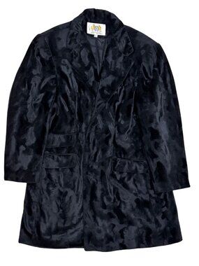 VINTAGE LIVE COLLECTION Faux Fur Pea Coat Black Retro 90s Jacket Womens Large